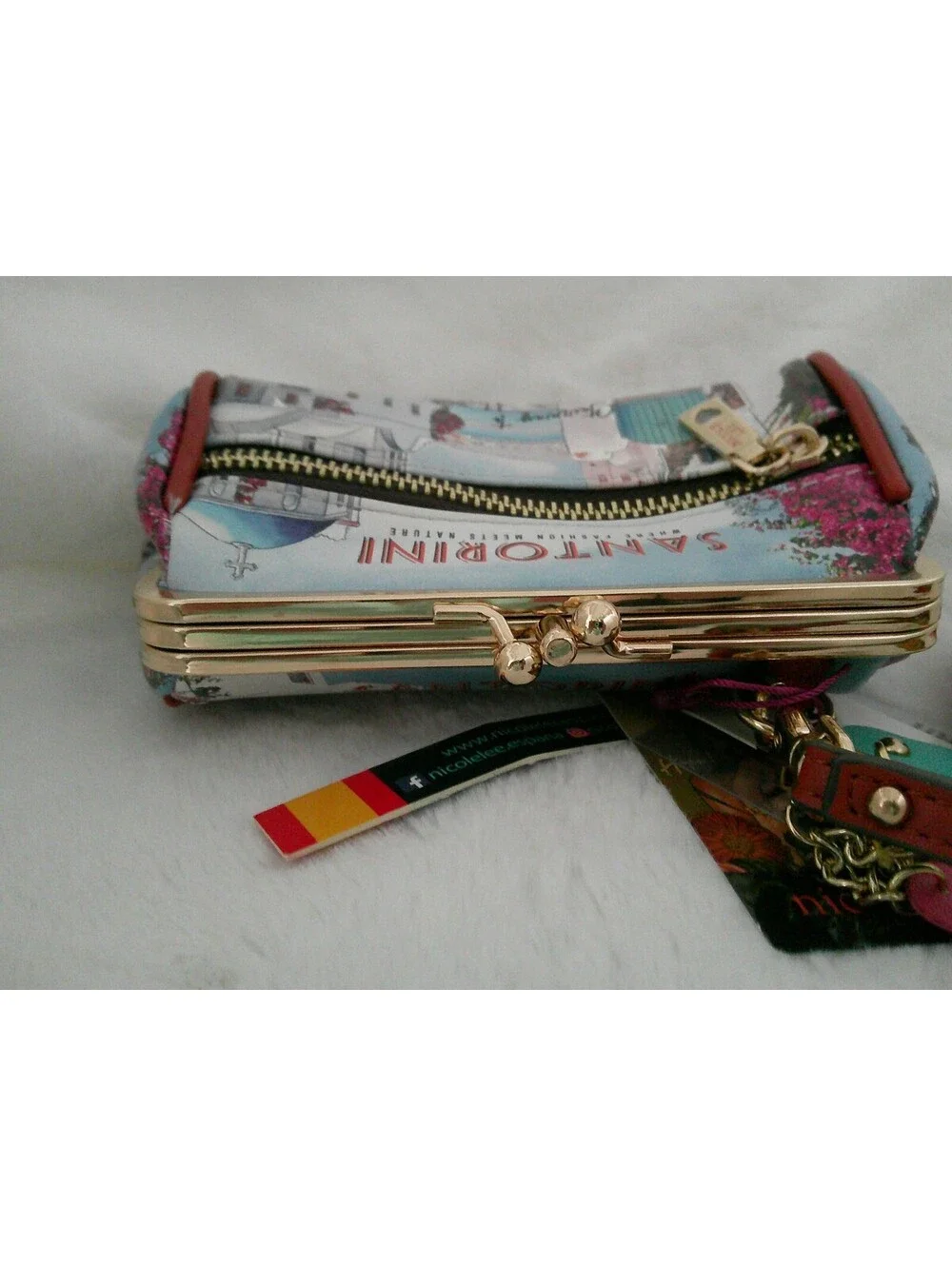 Nicole Lee Santorini Themed Wristlet Wallet Tassel & Charms